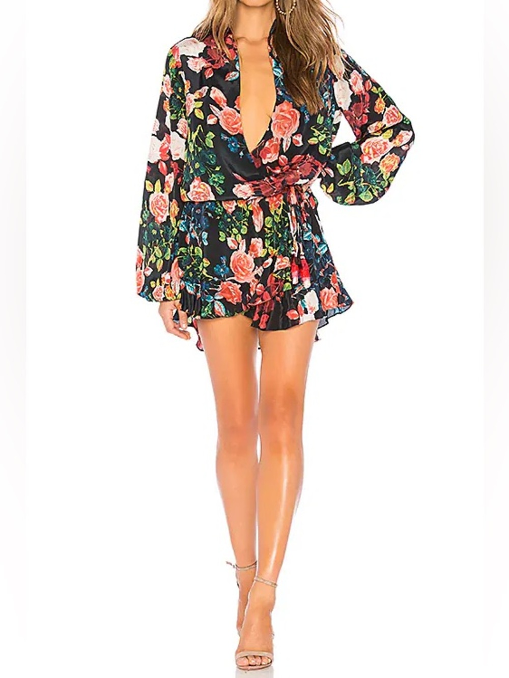 $400 Rococo Sand floral tie waist wrap mini dress S - Picture 2 of 9